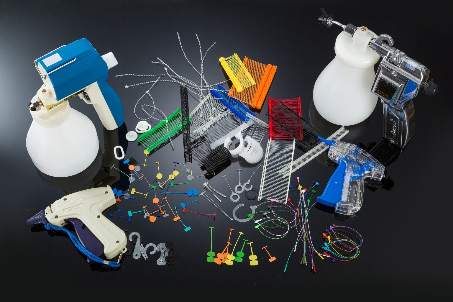 Jay Group tag fasteners, tag guns, replacement needles, and textile-cleaning equipment